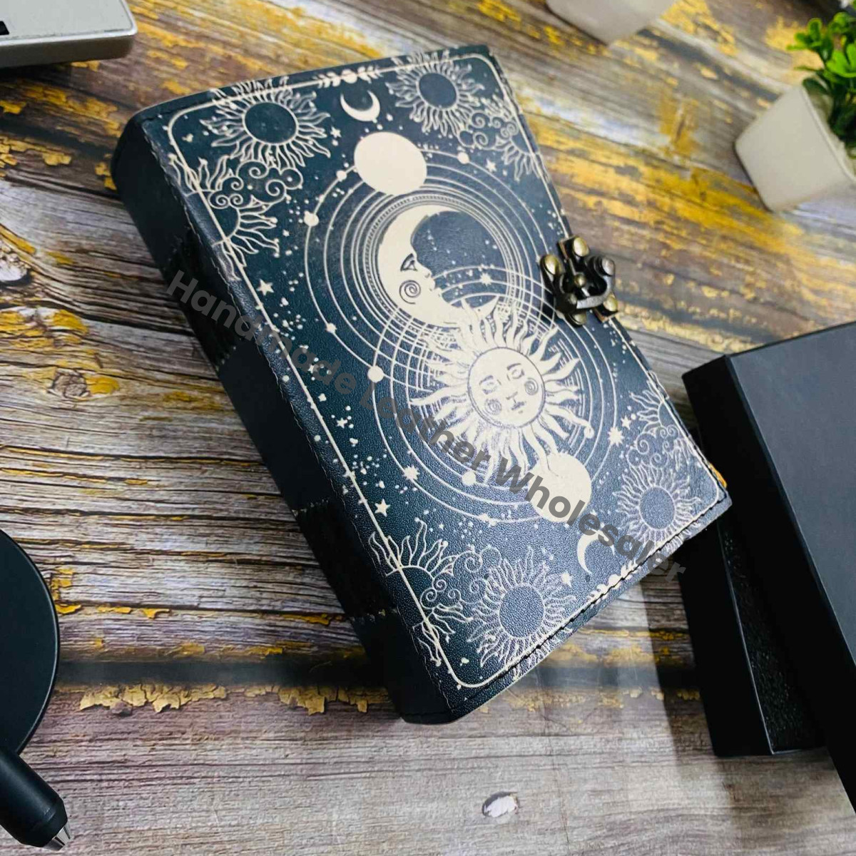 Sun & Moon Leather Journal: Handmade Grimoire Book of Shadows
