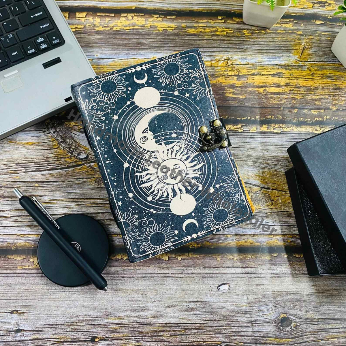 Sun & Moon Leather Journal: Handmade Grimoire Book of Shadows