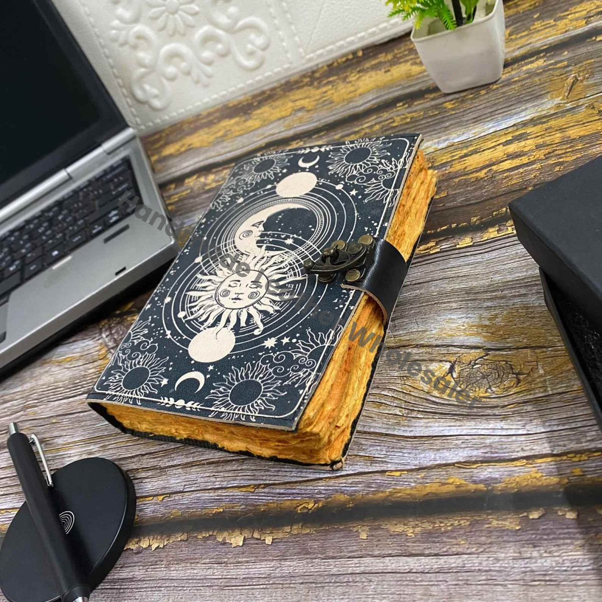 Sun & Moon Leather Journal: Handmade Grimoire Book of Shadows
