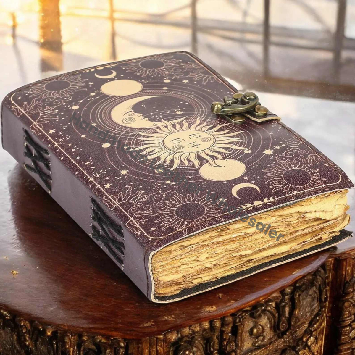 Sun & Moon Leather Journal • Vintage Deckle Edge Book of Shadows