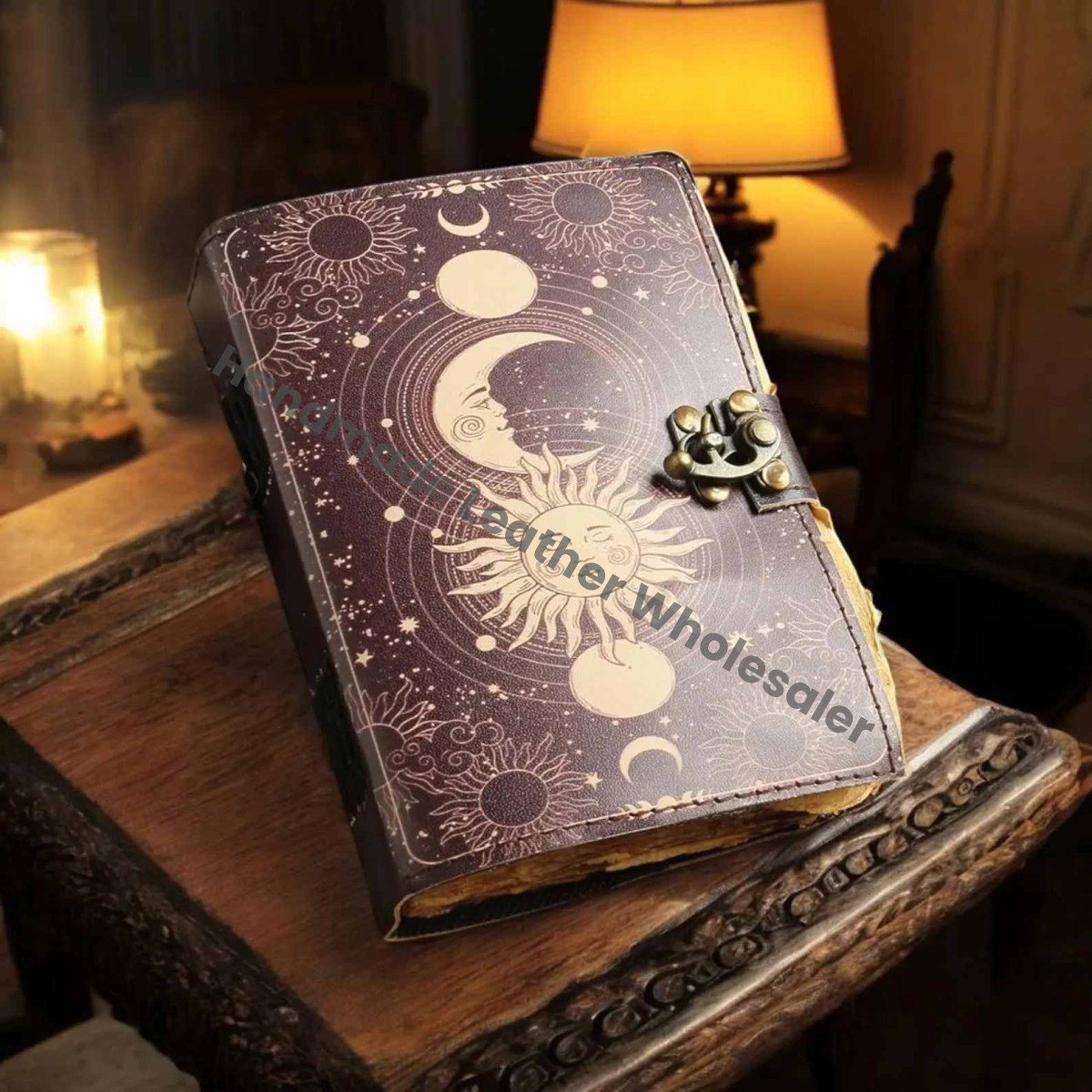 Sun & Moon Leather Journal • Vintage Deckle Edge Book of Shadows
