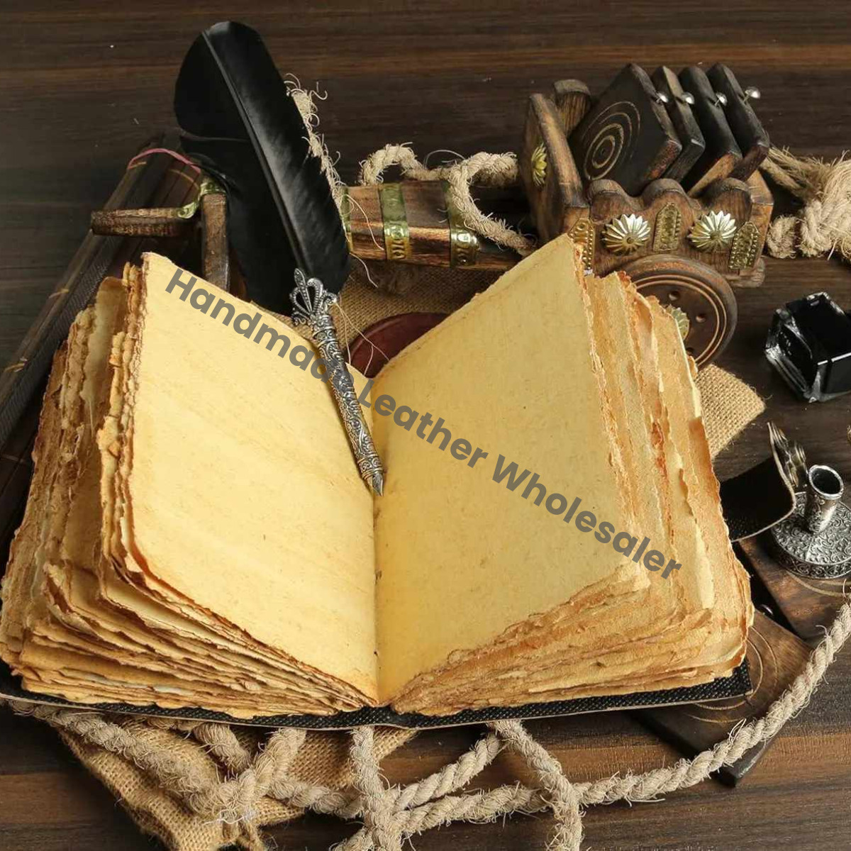 Sun & Moon Leather Journal • Vintage Deckle Edge Book of Shadows