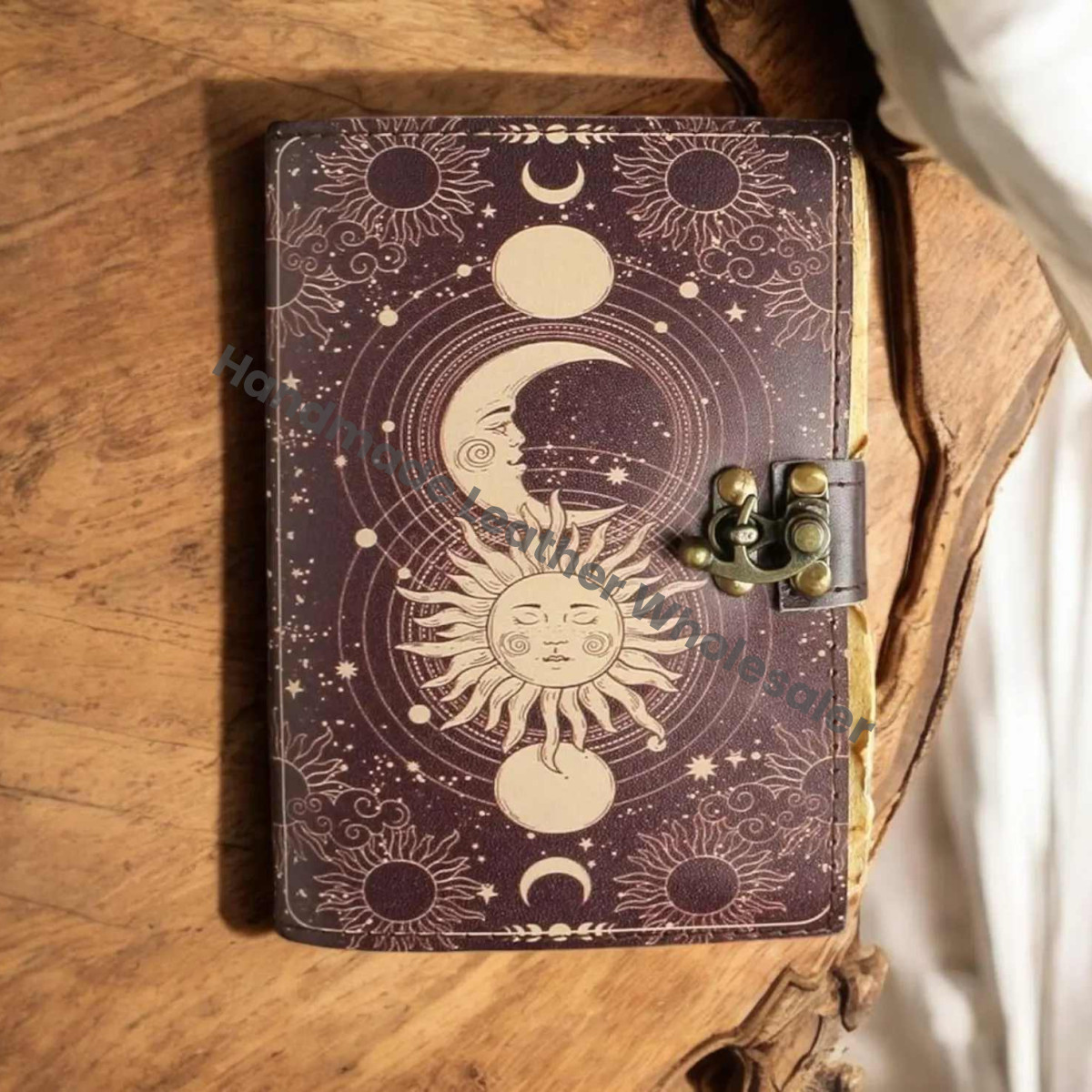 Sun & Moon Leather Journal • Vintage Deckle Edge Book of Shadows