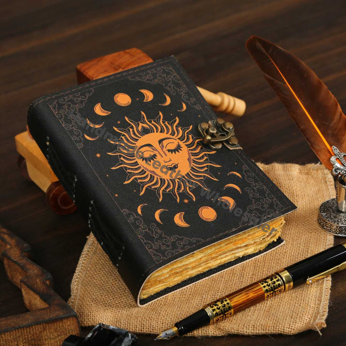 Sun & Moon Leather Journal • Vintage Deckle Edge Paper Grimoire
