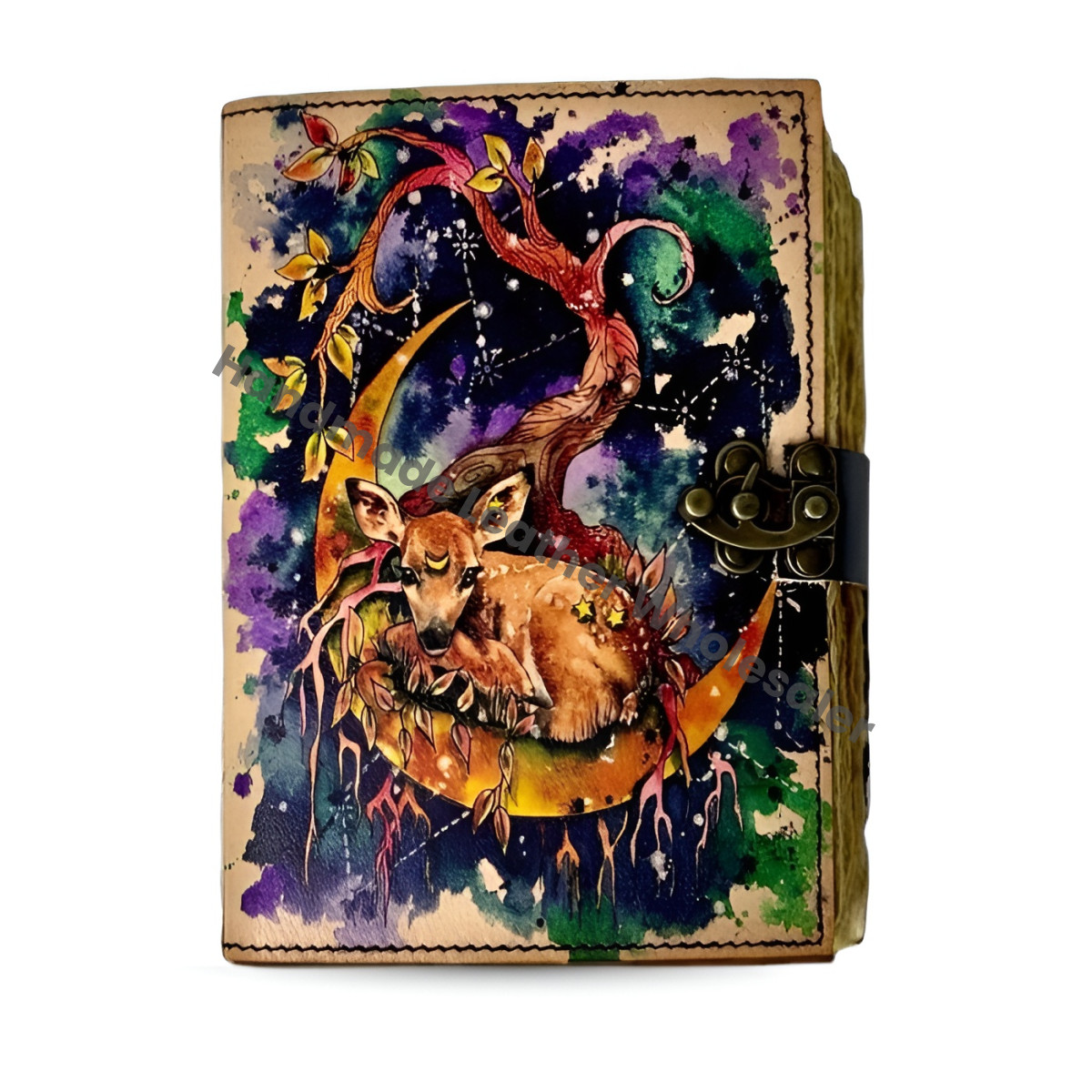 Swamp Deer Leather Grimoire Journal – Handmade Book of Shadows, Vintage Witchcraft Spellbook, Wiccan Pagan Gothic Witchy Gift
