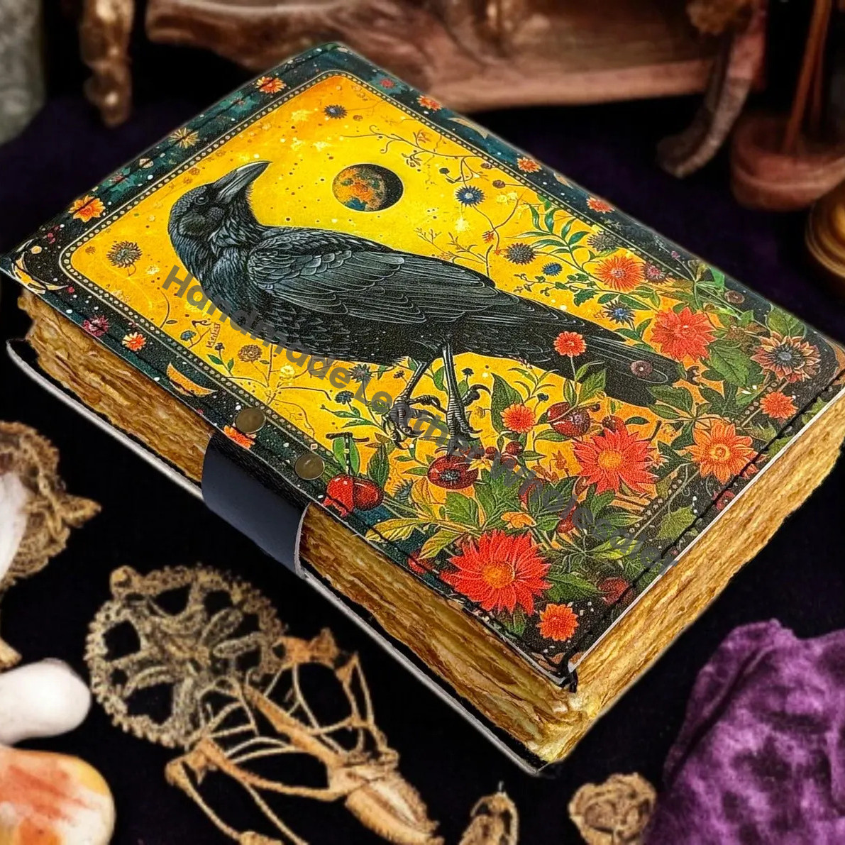 The Black Raven Grimoire Leather Journal Witchcraft Book of Shadows