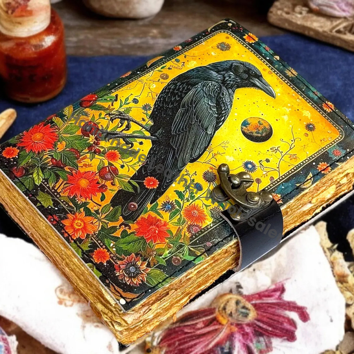 The Black Raven Grimoire Leather Journal Witchcraft Book of Shadows