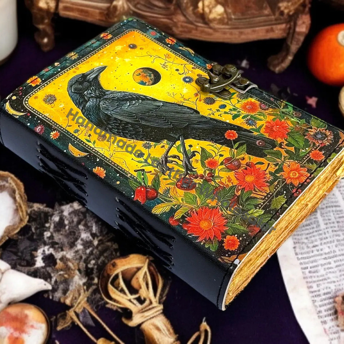 The Black Raven Grimoire Leather Journal Witchcraft Book of Shadows