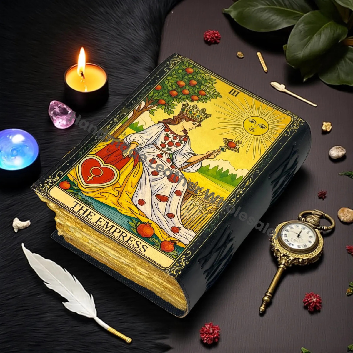 The Empress Grimoire Leather Journal – Book of Shadows, Handmade Vintage Witchcraft Spellbook, Wiccan Pagan Gothic Gift