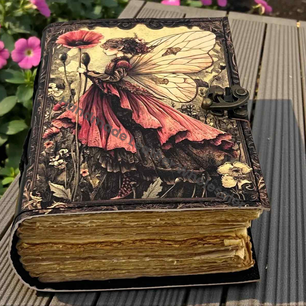 Handmade Fairy Leather Grimoire –Blank spell Book of Shadows Witchcraft Journal, Wiccan Pagan Notebook, Daily diary Magic Journal Gift