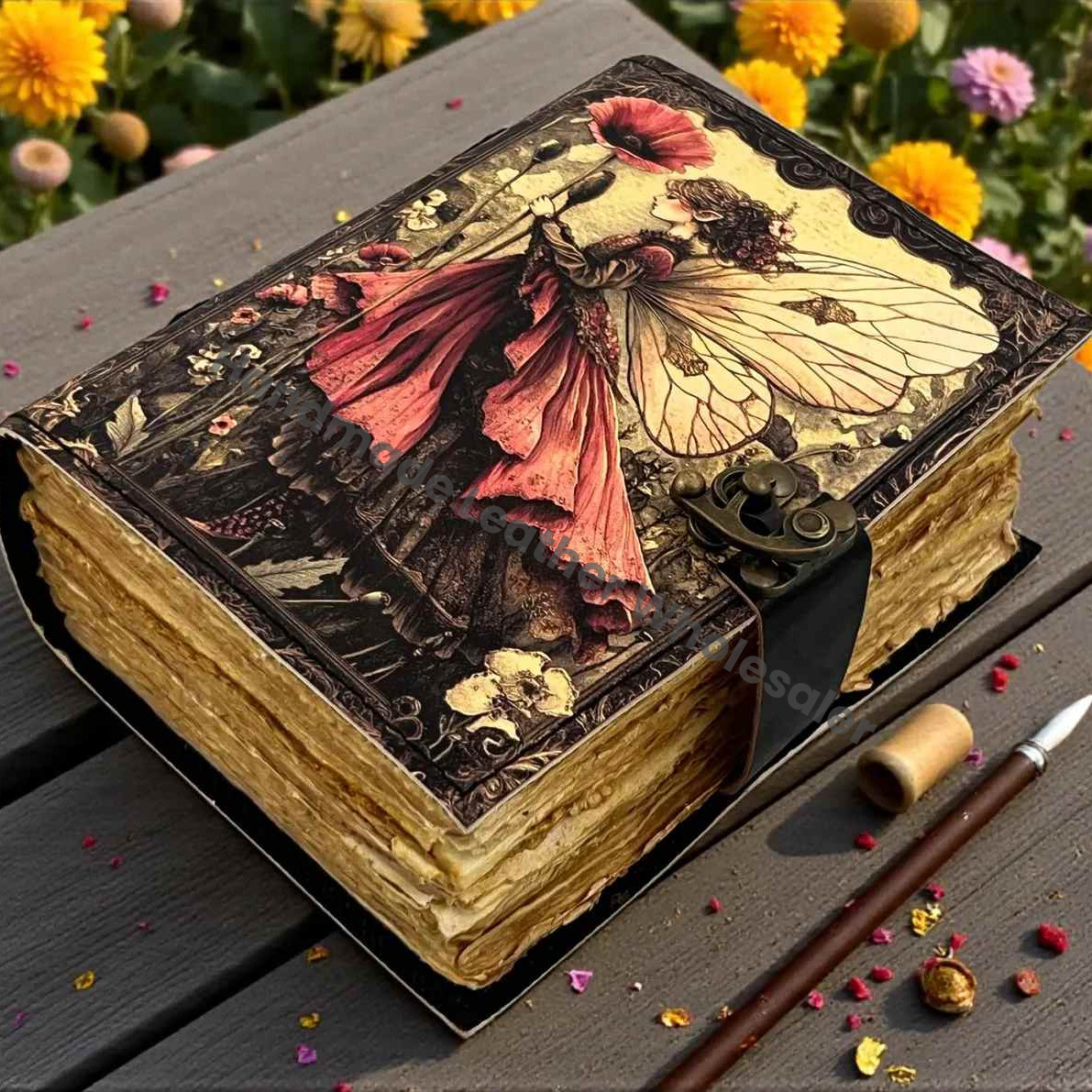 Handmade Fairy Leather Grimoire –Blank spell Book of Shadows Witchcraft Journal, Wiccan Pagan Notebook, Daily diary Magic Journal Gift