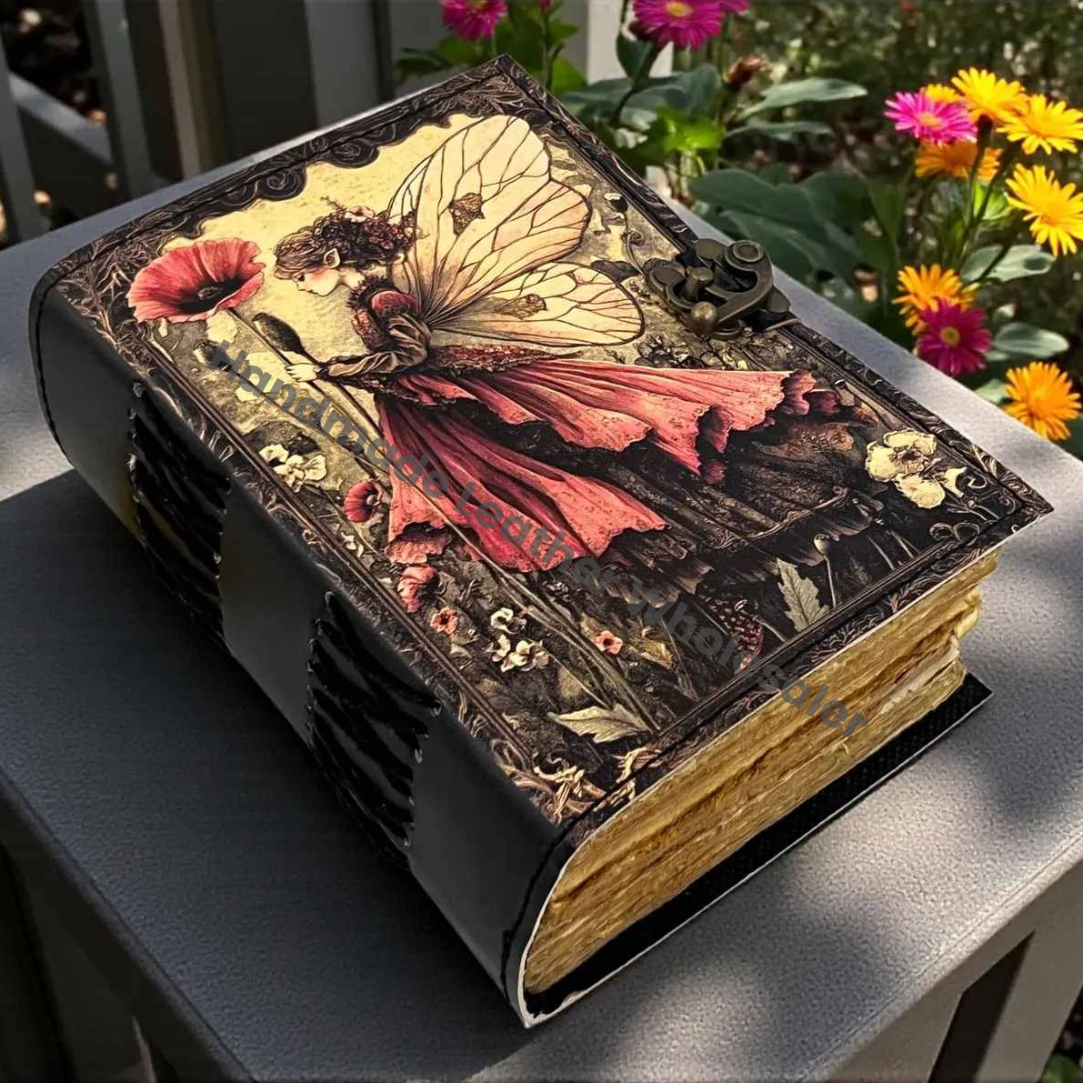 Handmade Fairy Leather Grimoire –Blank spell Book of Shadows Witchcraft Journal, Wiccan Pagan Notebook, Daily diary Magic Journal Gift