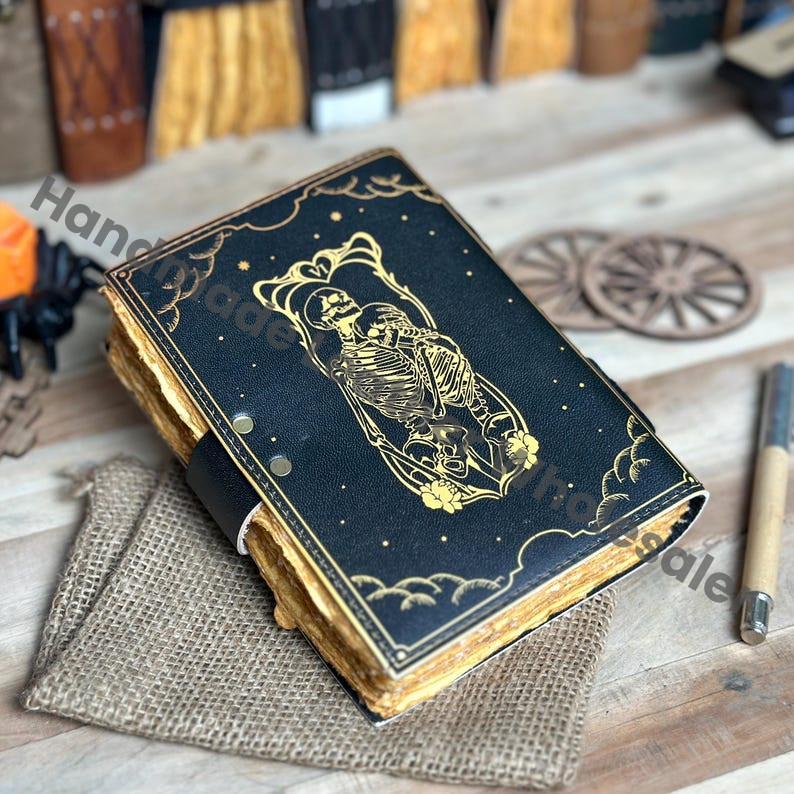 The Lovers Tarot Journal: Gothic Skull Leather Notebook, Book of Shadows