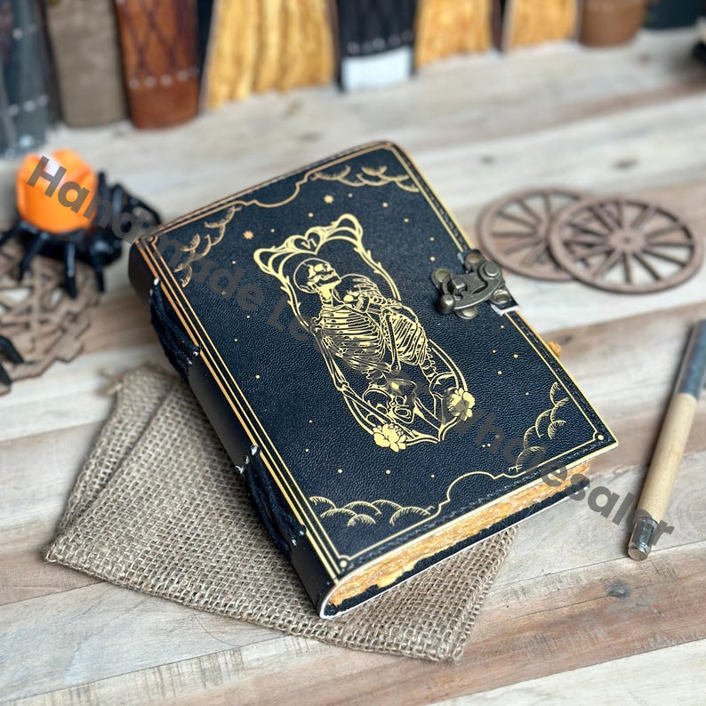 The Lovers Tarot Journal: Gothic Skull Leather Notebook, Book of Shadows