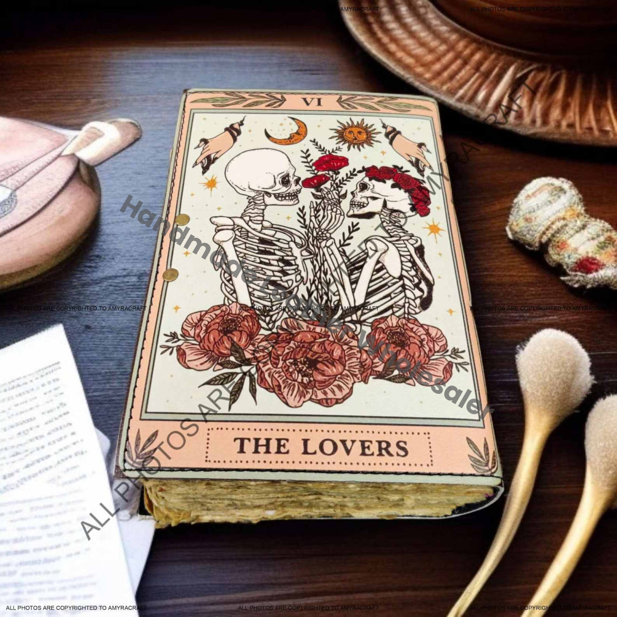 The Lovers Tarot Journal: Leather Grimoire, Blank Spell Book of Shadows Leather Bound Journal -Leather Sketchbook-Drawing Journal