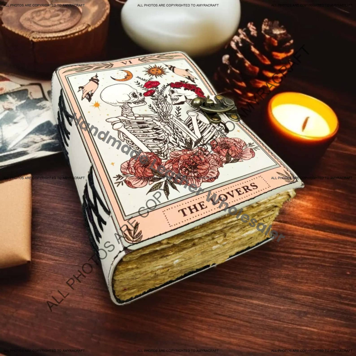 The Lovers Tarot Journal: Leather Grimoire, Blank Spell Book of Shadows Leather Bound Journal -Leather Sketchbook-Drawing Journal