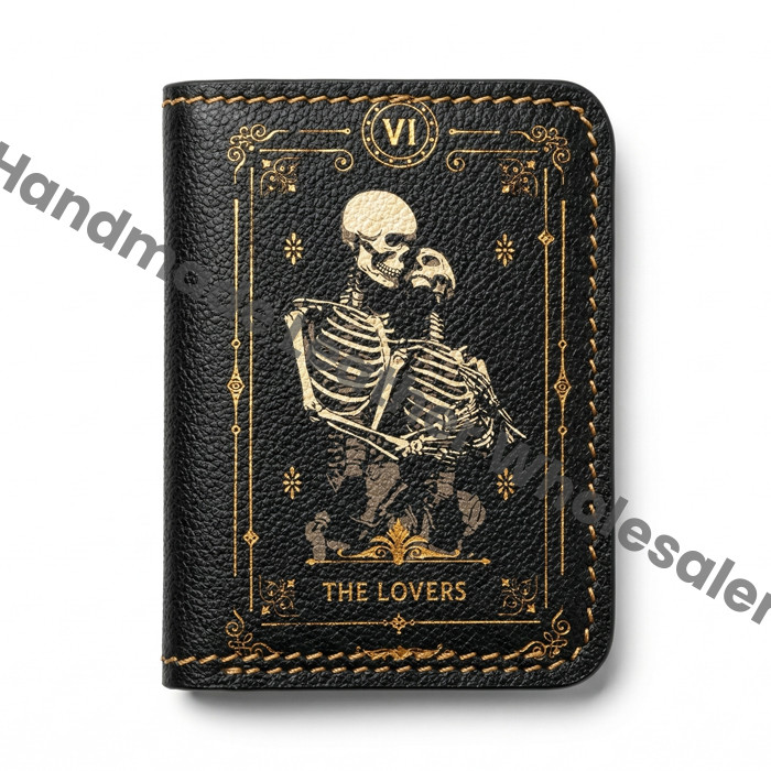 The Lovers Tarot Leather Bifold Wallet, Personalized Card Holder