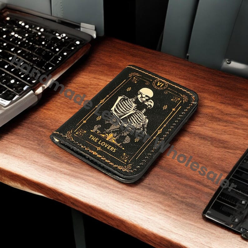 The Lovers Tarot Leather Bifold Wallet, Personalized Card Holder