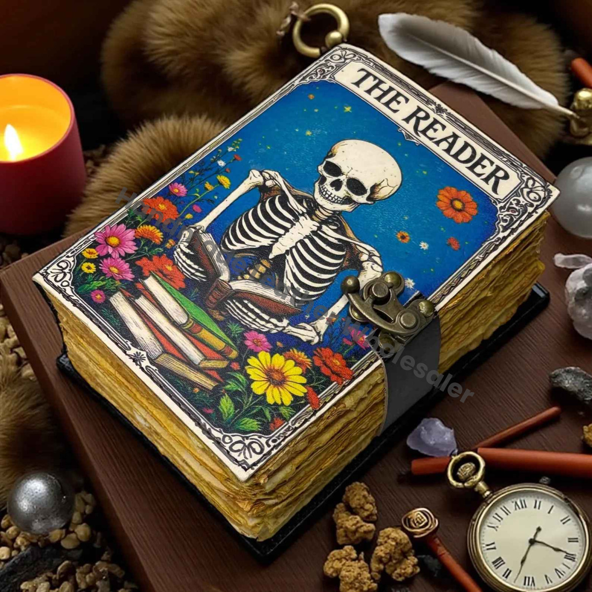 The Reader Leather Grimoire Journal – Vintage Witchcraft Spellbook, Book of Shadows, Gothic Wiccan Pagan Writing Notebook, DnD