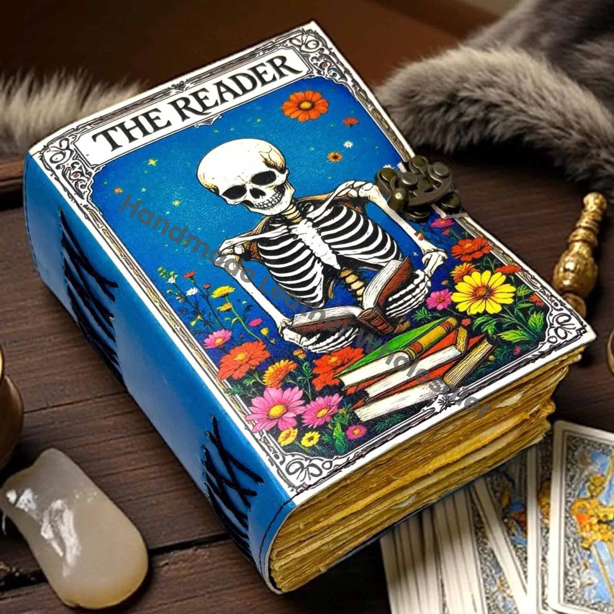 The Reader Leather Grimoire Journal – Vintage Witchcraft Spellbook, Book of Shadows, Gothic Wiccan Pagan Writing Notebook, DnD