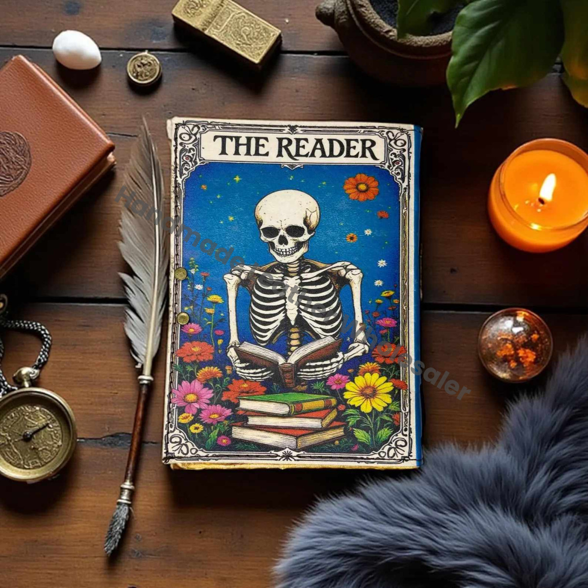 The Reader Leather Grimoire Journal – Vintage Witchcraft Spellbook, Book of Shadows, Gothic Wiccan Pagan Writing Notebook, DnD