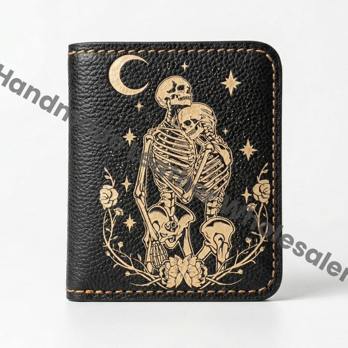 The Skull Lovers Leather Bifold Wallet, Personalized Card Holder