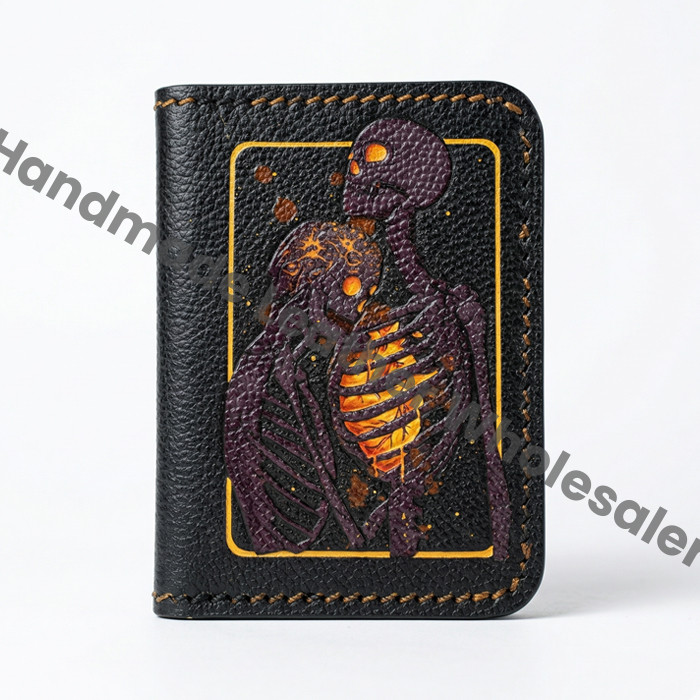 The Skull Lovers Leather Bifold Wallet, Personalized Card Holder