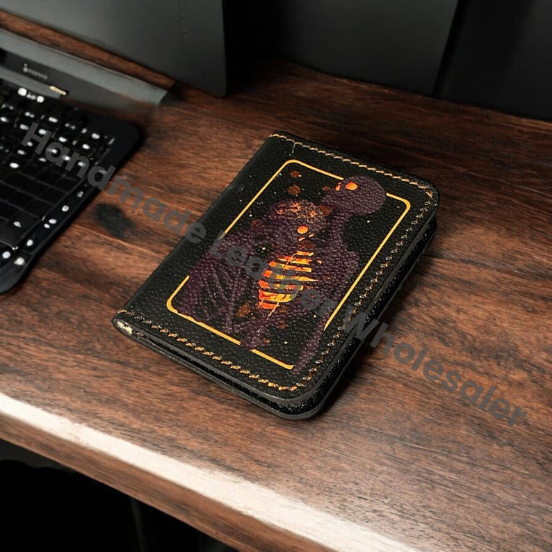 The Skull Lovers Leather Bifold Wallet, Personalized Card Holder