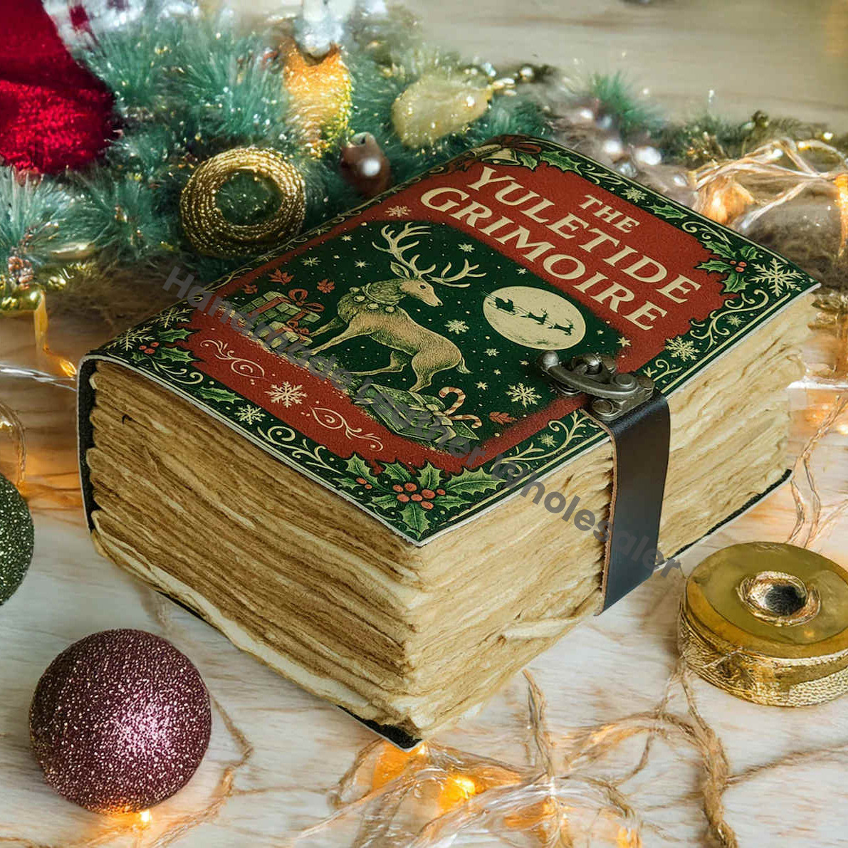 The Yuletide Grimoire – Vintage Christmas Journal, Notebook for Artist Reindeer Printed Sketchbook