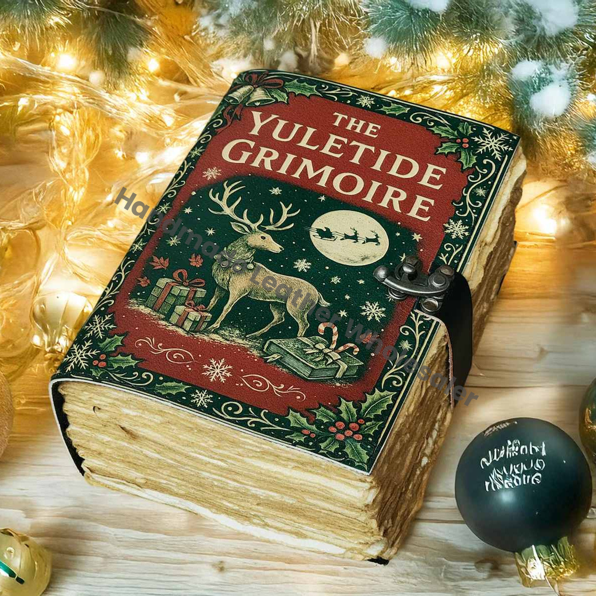 The Yuletide Grimoire – Vintage Christmas Journal, Notebook for Artist Reindeer Printed Sketchbook