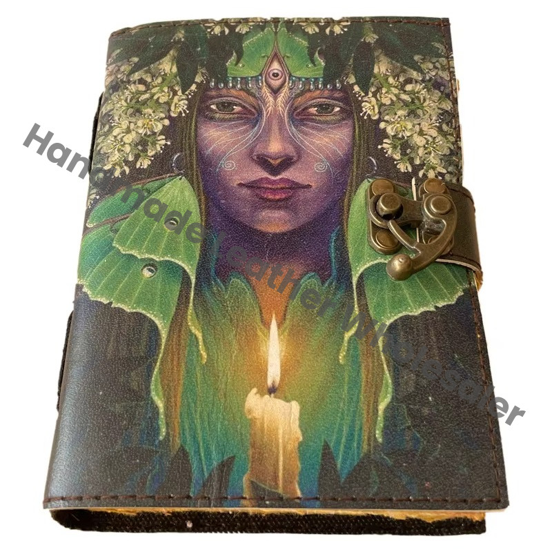 Third Eye Women Handmade Hard Leather Cover Eco-friendly Paper Printed Journal Retro Collage Poster Design Deckle Art Notebook