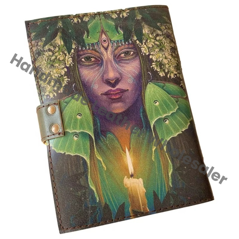 Third Eye Women Handmade Hard Leather Cover Eco-friendly Paper Printed Journal Retro Collage Poster Design Deckle Art Notebook