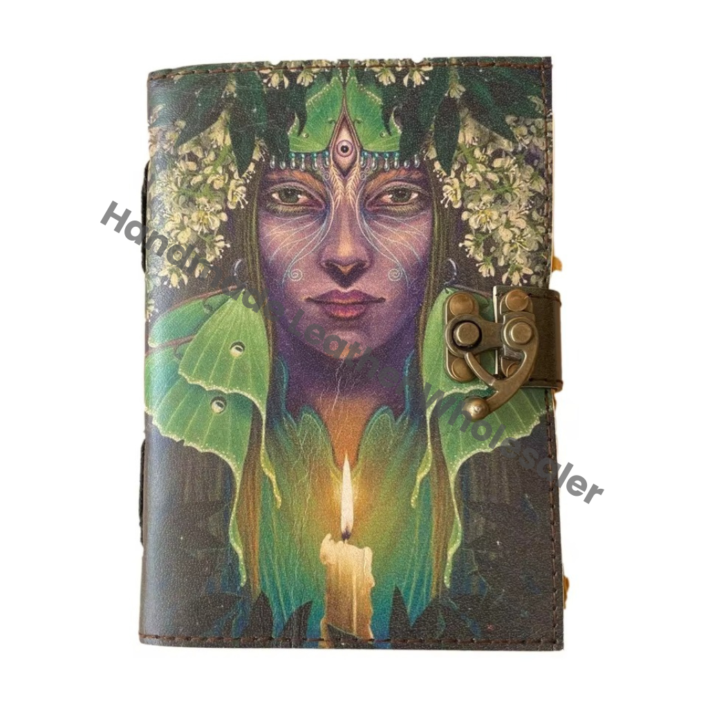 Third Eye Women Handmade Hard Leather Cover Eco-friendly Paper Printed Journal Retro Collage Poster Design Deckle Art Notebook