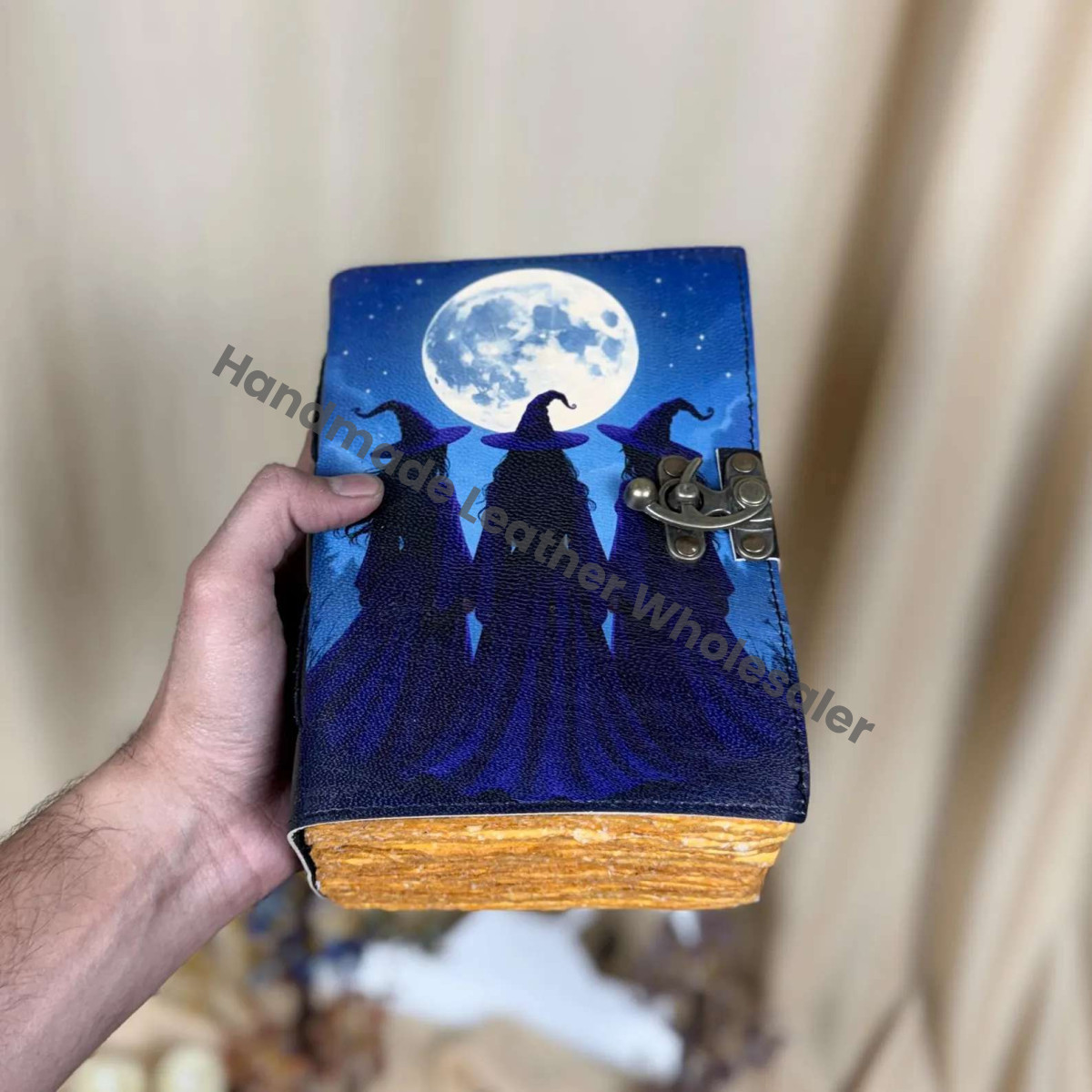 Three Witches Moon Journal | Witchcraft Grimoire | Celestial Spell Book | Deckle Edge Paper Notebook