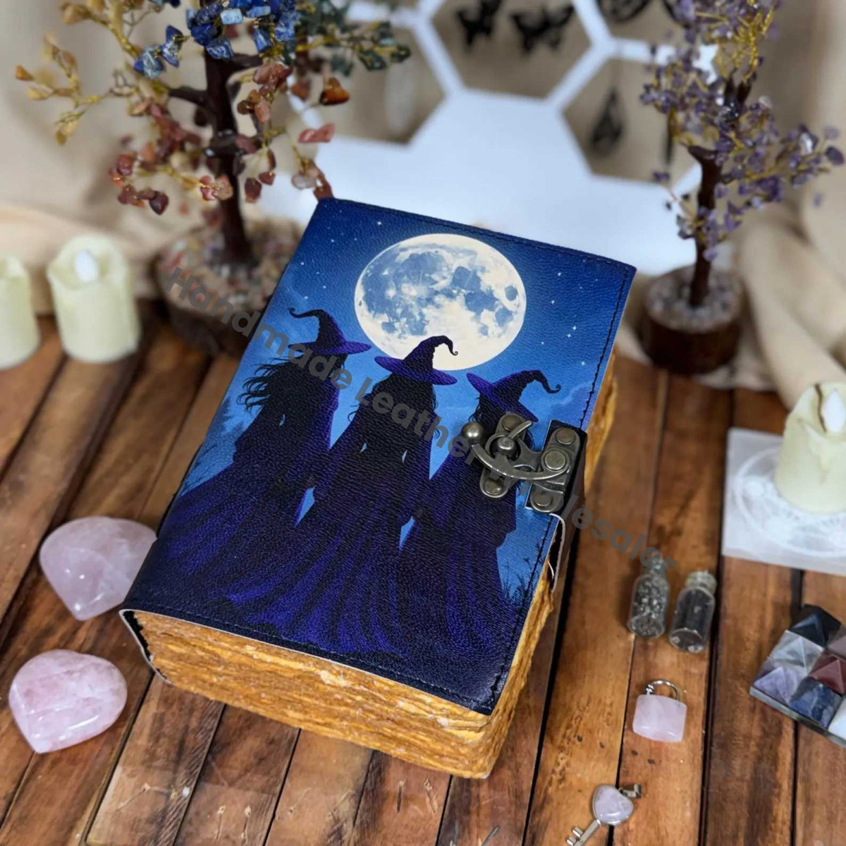 Three Witches Moon Journal | Witchcraft Grimoire | Celestial Spell Book | Deckle Edge Paper Notebook