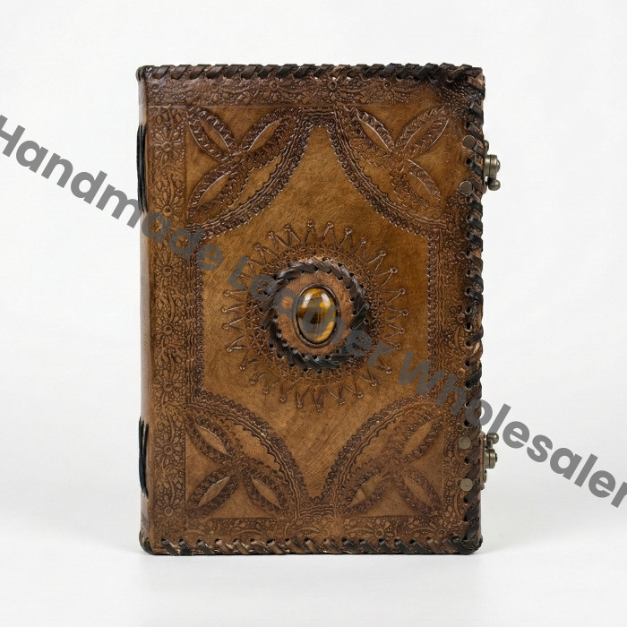 Tiger Eye Stone Leather Journal: Handmade Spell Book