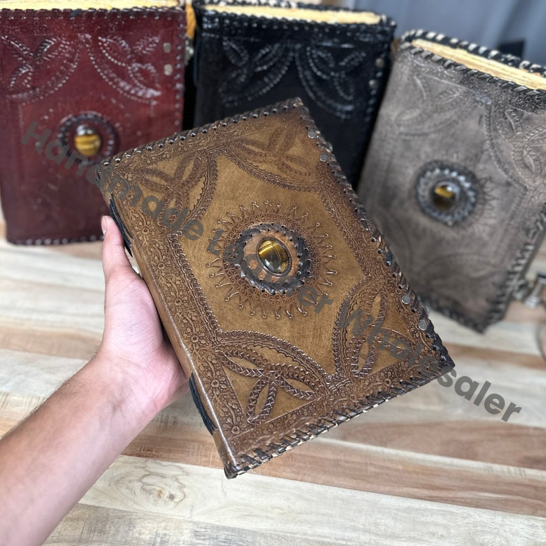 Tiger Eye Stone Leather Journal: Handmade Spell Book