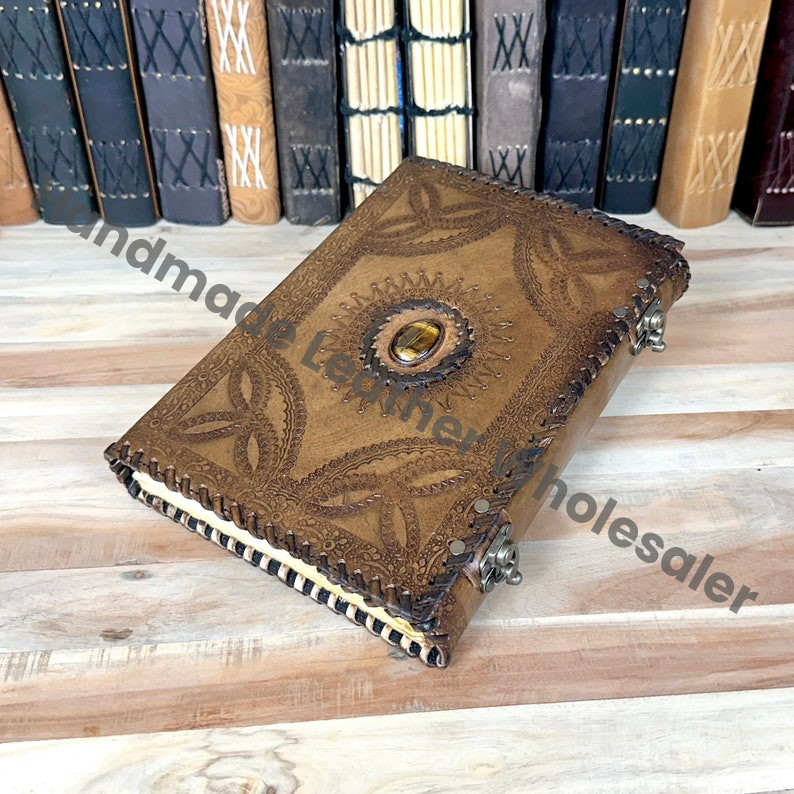 Tiger Eye Stone Leather Journal: Handmade Spell Book