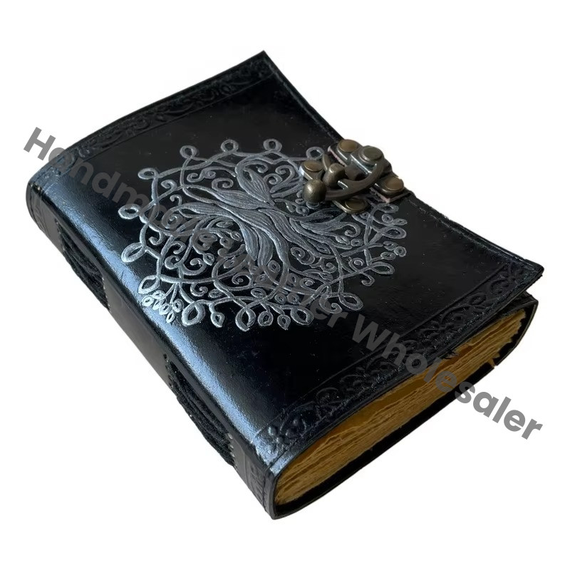 Tree Life Book Shadows Black Leather Hardcover Custom Logo Notebooks Classic Vintage Spell Books Sketchbook Travel Gift Women