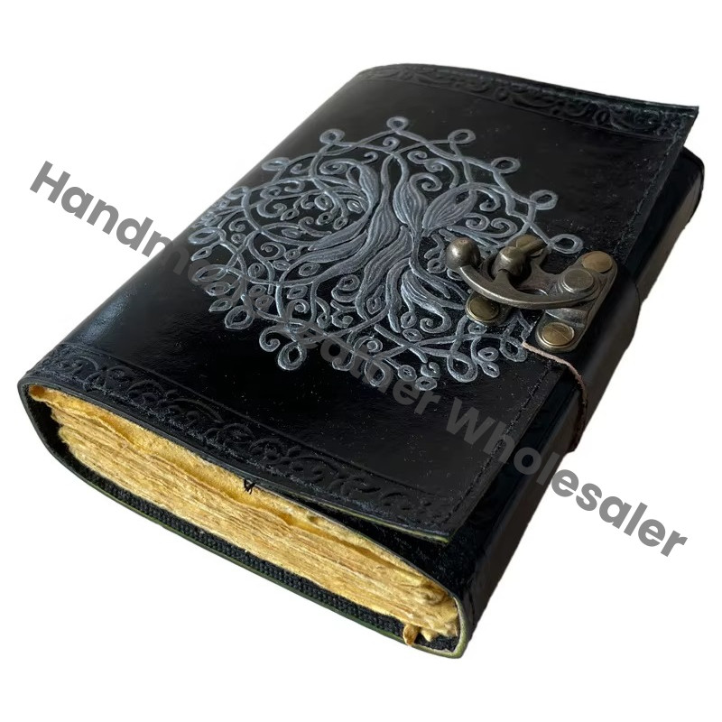 Tree Life Book Shadows Black Leather Hardcover Custom Logo Notebooks Classic Vintage Spell Books Sketchbook Travel Gift Women