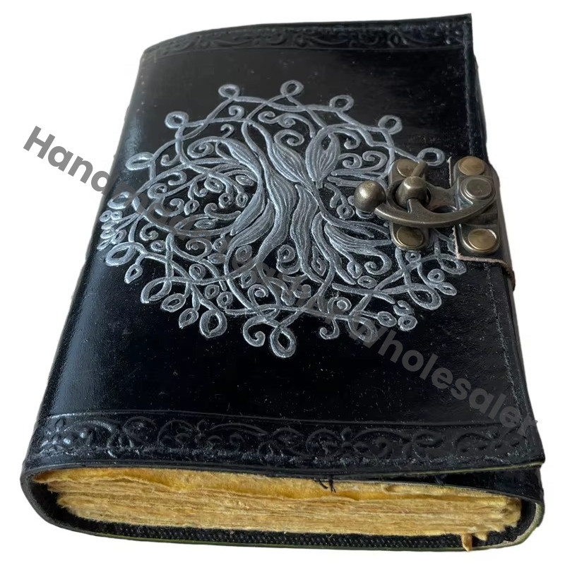 Tree Life Book Shadows Black Leather Hardcover Custom Logo Notebooks Classic Vintage Spell Books Sketchbook Travel Gift Women