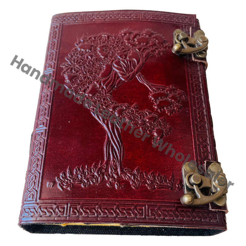 Tree Life Handmade Brown Leather Journal Women Deckle Paper Embossed Leather Bound Thermal Writing Notebook Best Gift Diary