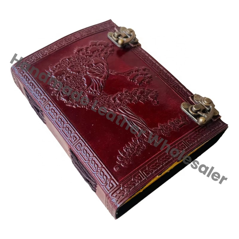 Tree Life Handmade Brown Leather Journal Women Deckle Paper Embossed Leather Bound Thermal Writing Notebook Best Gift Diary