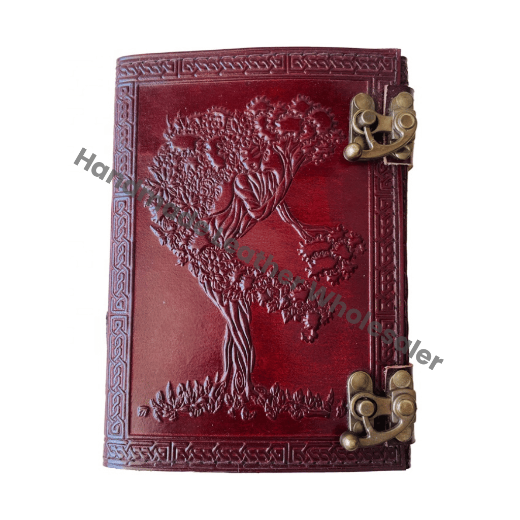 Tree Life Handmade Brown Leather Journal Women Deckle Paper Embossed Leather Bound Thermal Writing Notebook Best Gift Diary