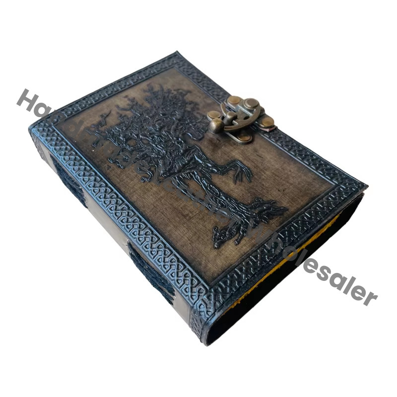 Tree Life Handmade Leather Journal Deckle Paper Embossed Bound Writing Notebook Diary Best Gift Travel Wiccan Planner Charcoal