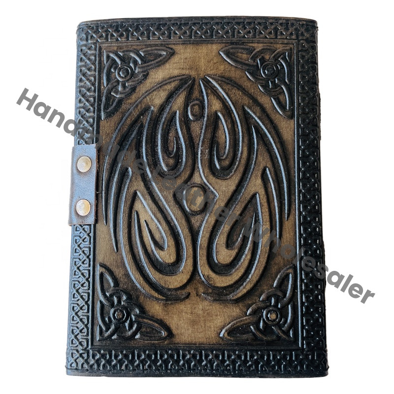 Tree Life Handmade Leather Journal Deckle Paper Embossed Bound Writing Notebook Diary Best Gift Travel Wiccan Planner Charcoal