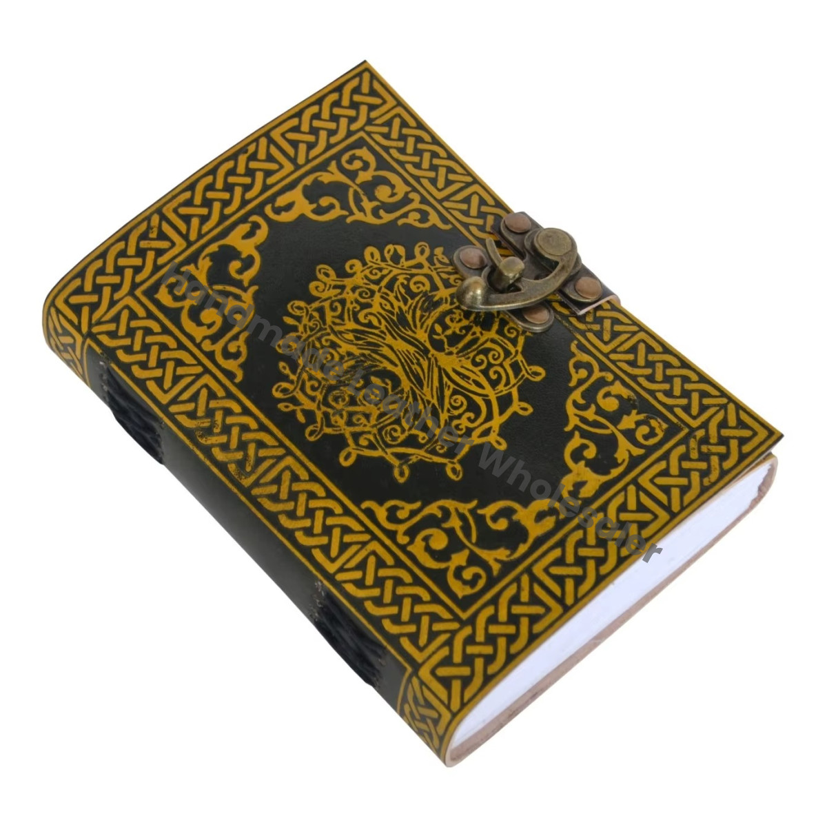 Tree Life Leather Journal Vintage Handmade Black Yellow Custom Logo Gift Notebooks for Women Large Travel Planner Sketchbook