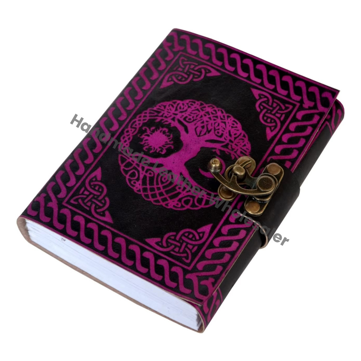 Tree Life Leather Journal Woman Large Sketchbook Black & Pink Handmade Vintage Hardcover Gift Supplies