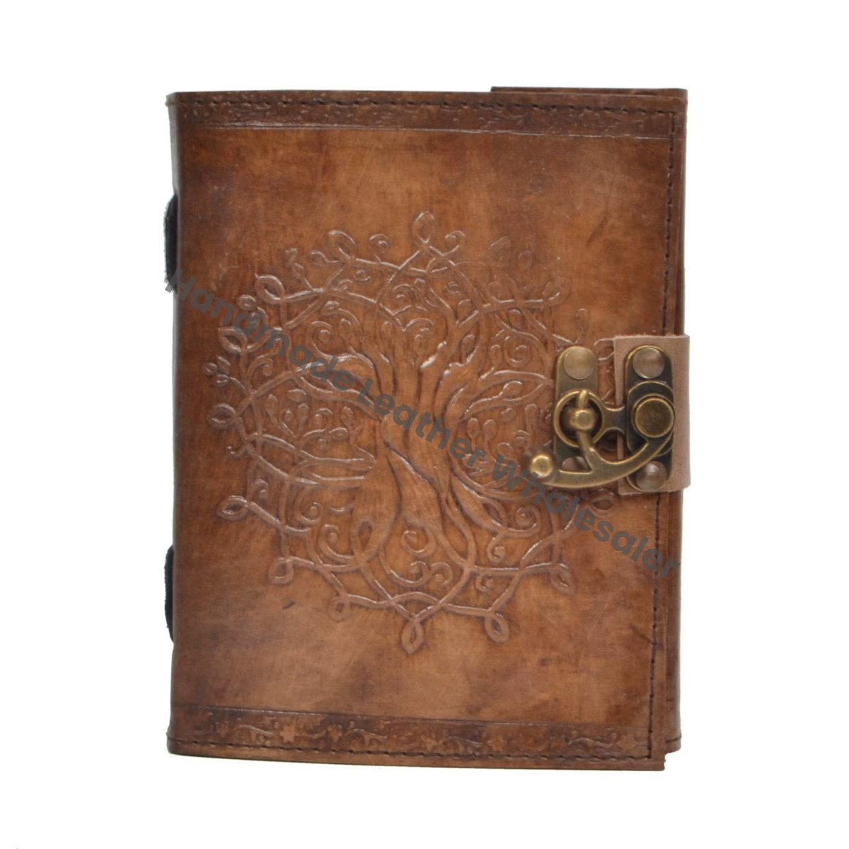 Tree of Life Embossed Leather Hardcover Notebook with Thermal Binding Handmade Charcoal Paper Unlined Pages Gift for Men & Women