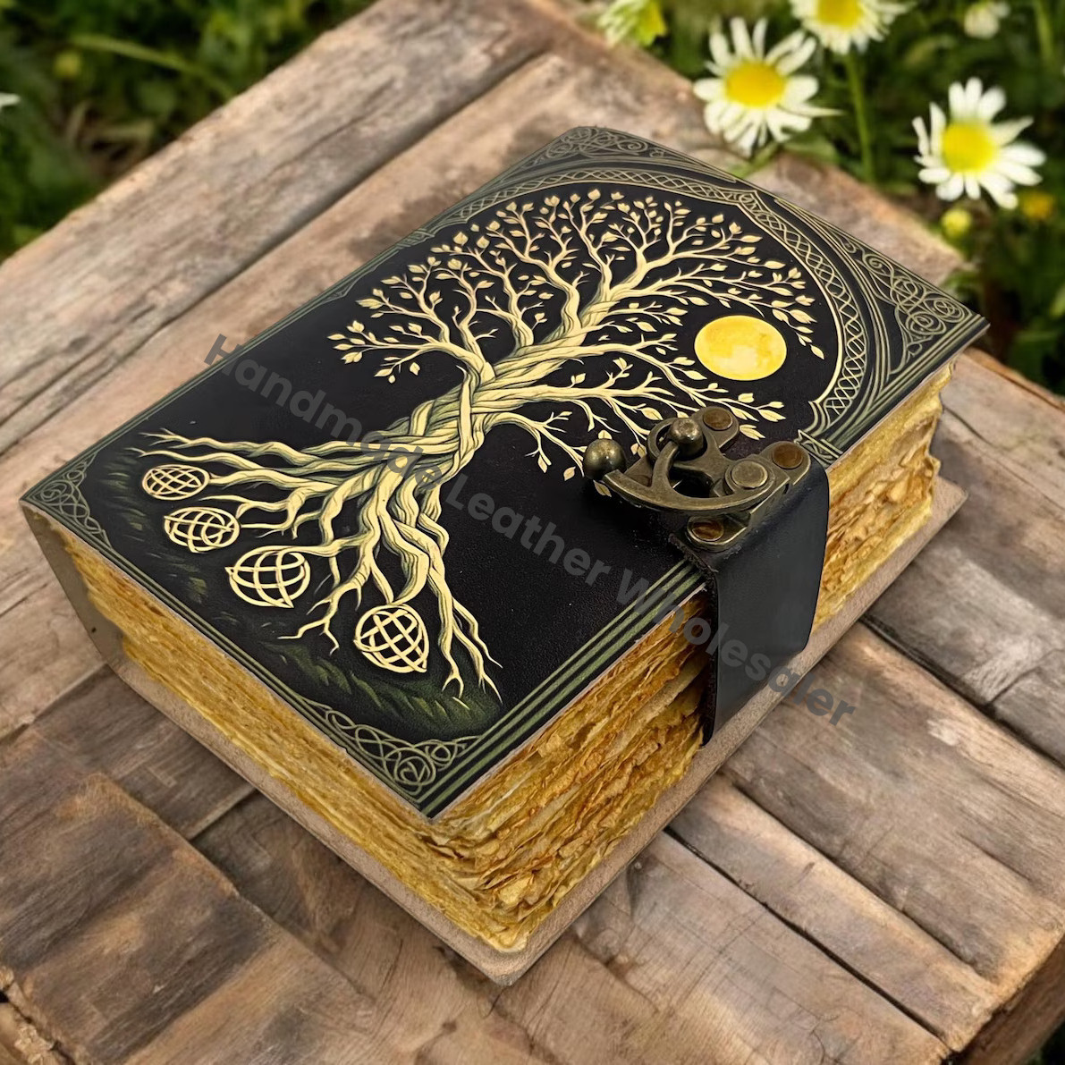 Tree of Life Grimoire Handmade leather journal Notebook Blank spell book of shadows
